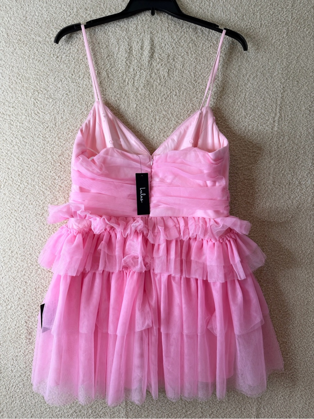 Lulus Special Poise Pink Tulle Pleated Sleeveless Tiered Mini Dress Size XL NWT - Picture 7 of 15